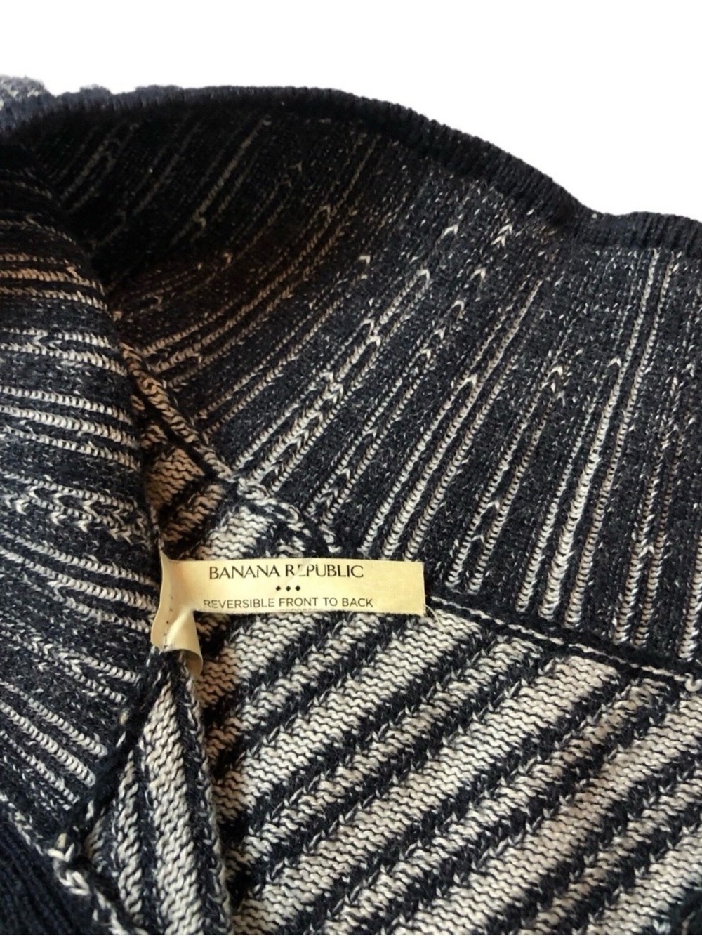 Banana Republic Navy White Knit Poncho Cape Cardigan Cotton Blend L/XL Fall - Picture 10 of 15